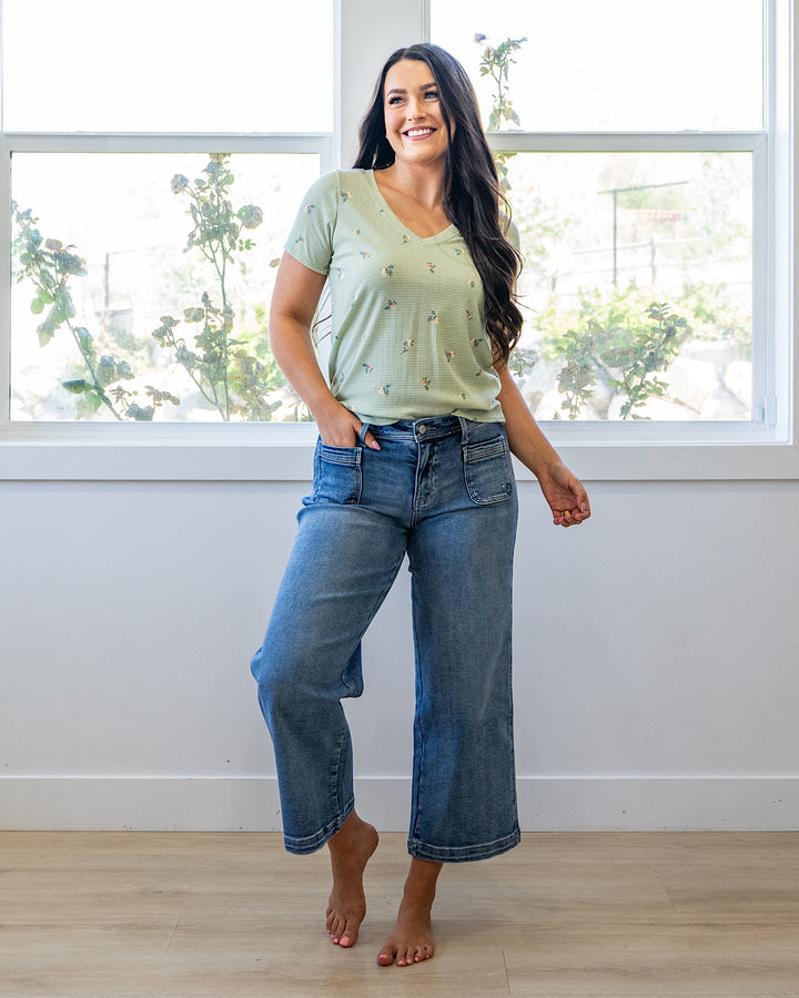 NEW! Skylar Textured Knit Floral Top - Sage