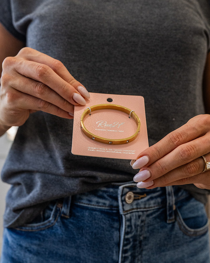 Crystal Studded Stainless Steel Bracelet - Gold Trendy Wholesale