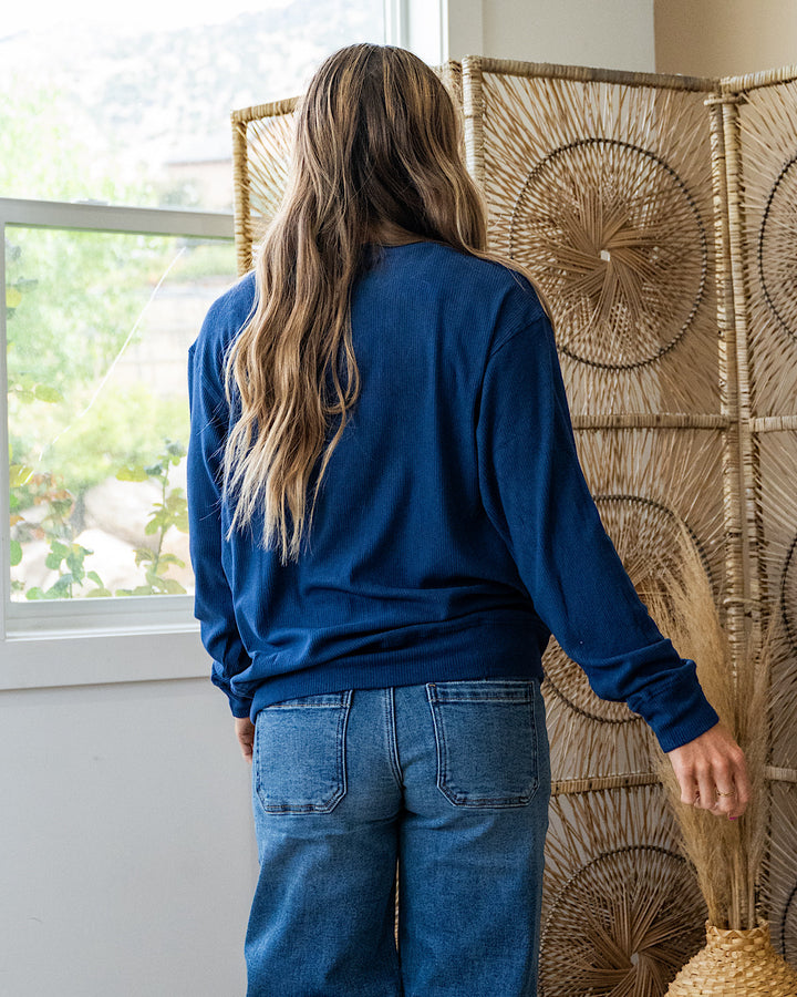 NEW! Mia Ribbed Crewneck Top - Navy