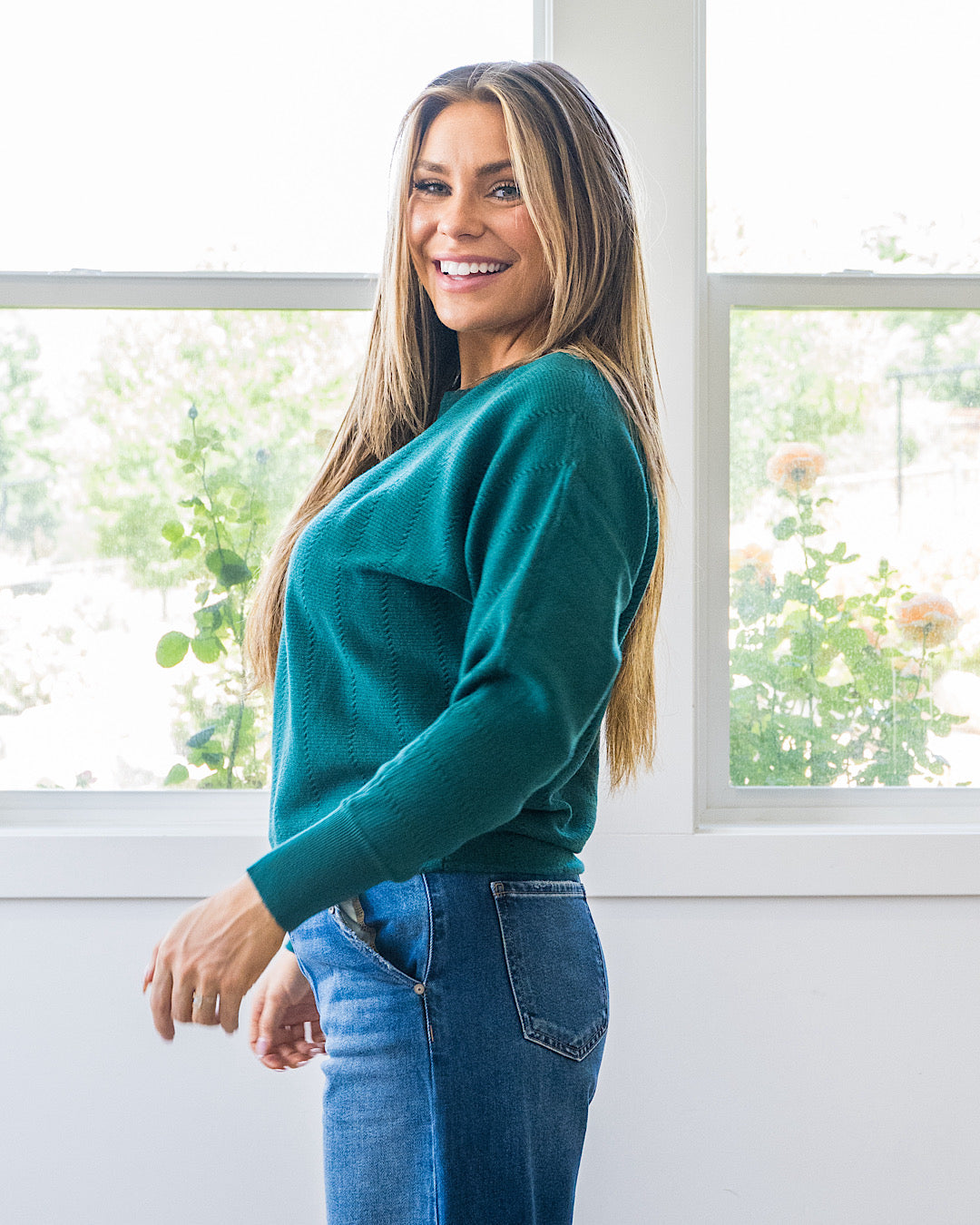 NEW! Adalyn Dolman Sleeve Textured Sweater - Forest Staccato