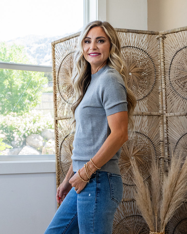 Kaya Mock Neck Knit Top - Heather Gray Be Cool