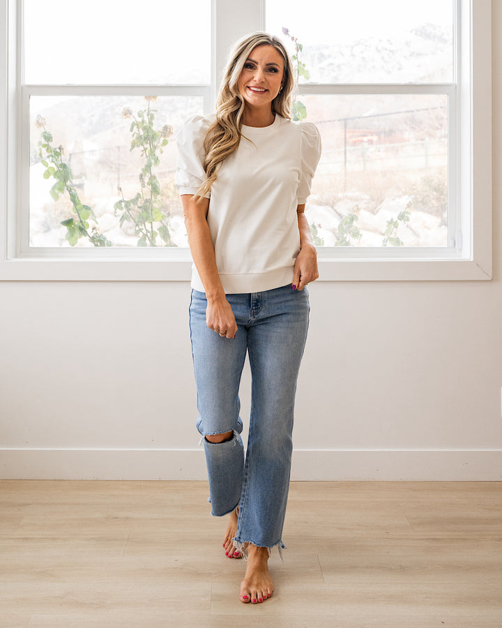 NEW! Jessie Puff Sleeve Top - Ivory Staccato