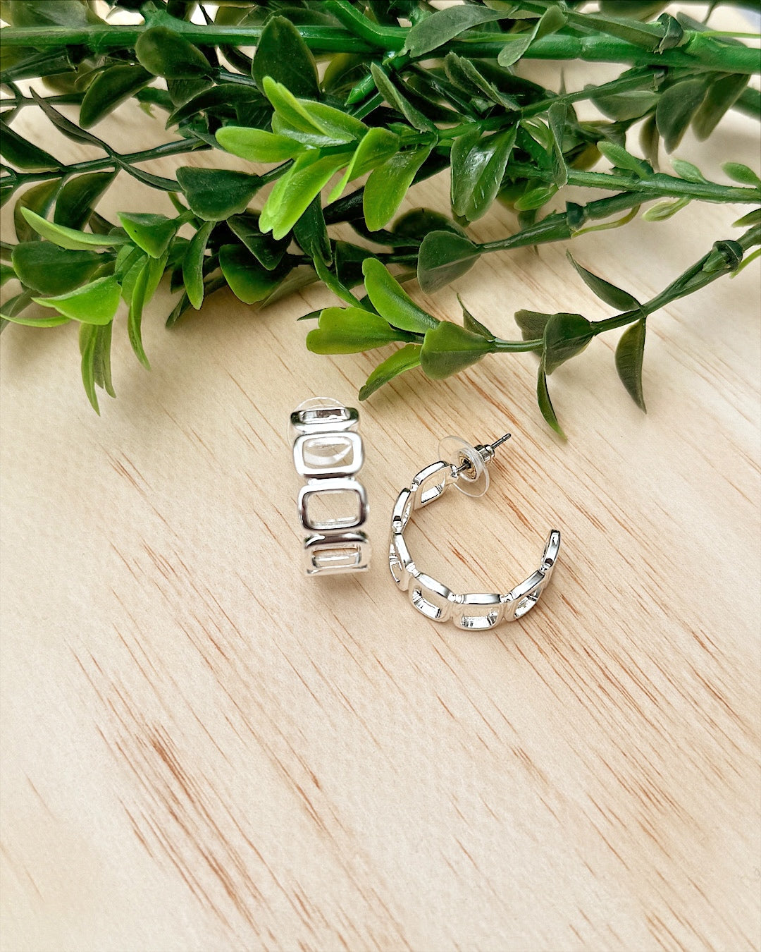 NEW! Silver Geometric Open Hoop Earrings  Trendy Wholesale   