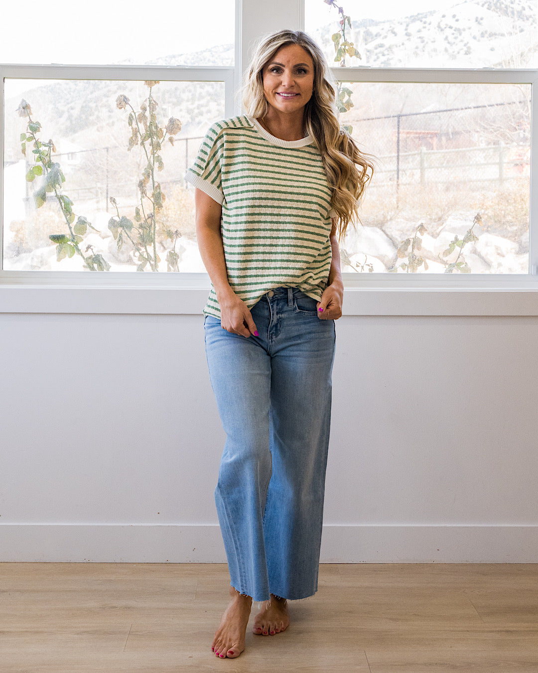 NEW! Devri Textured Striped Top - Sage