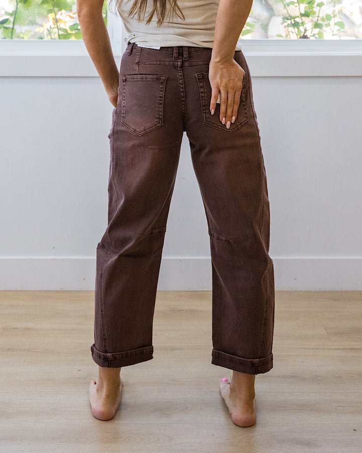 NEW! Alexandra Non Distressed Barrel Jeans - Rum Brown
