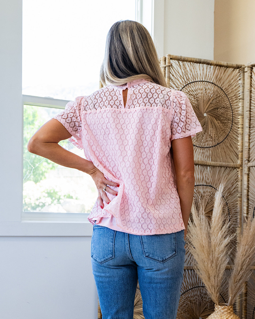 Dina Lace Ruffle Neck Top - Pink FINAL SALE  First Love   