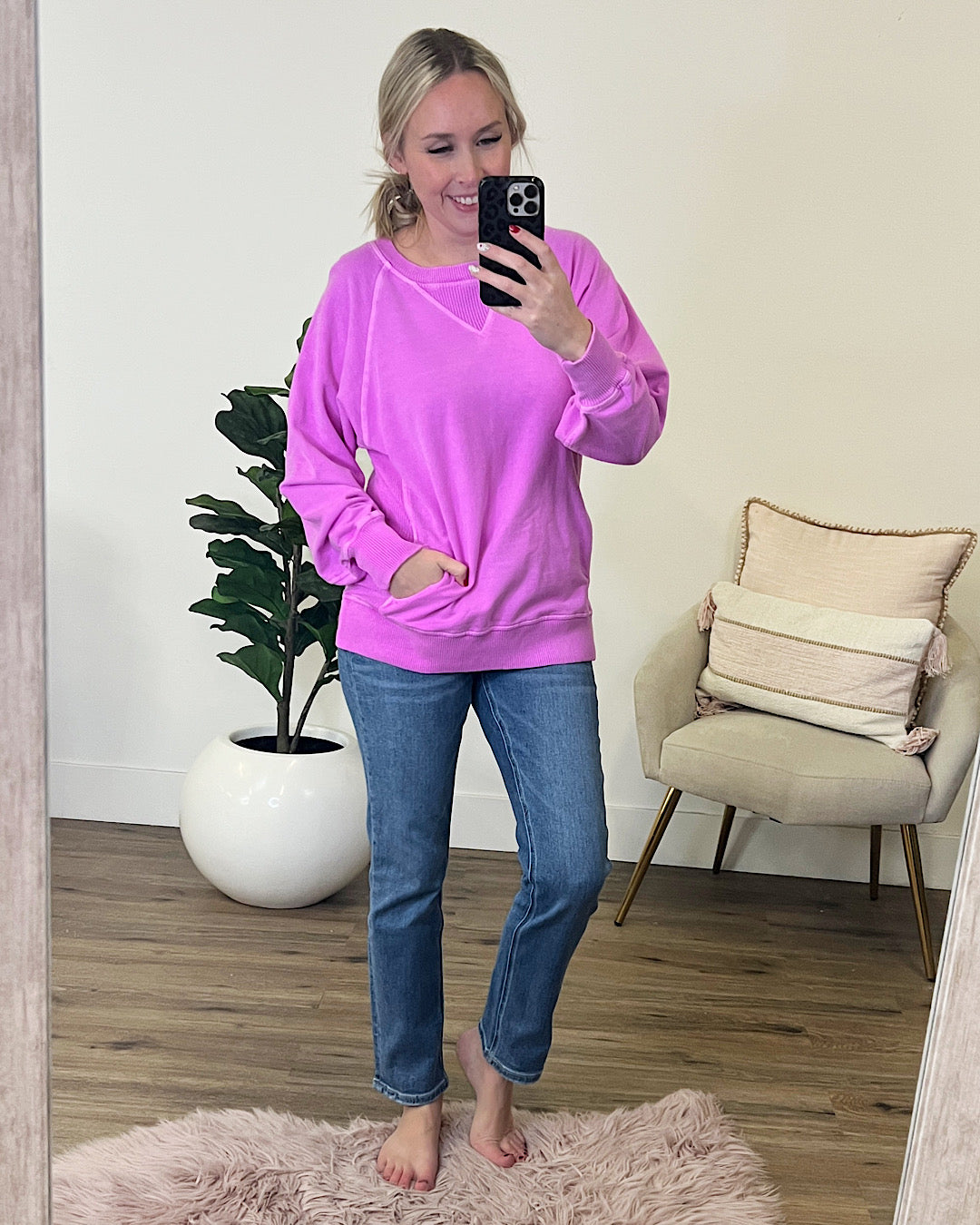 Girlfriend Crewneck Sweatshirt - Bright Mauve  Zenana   