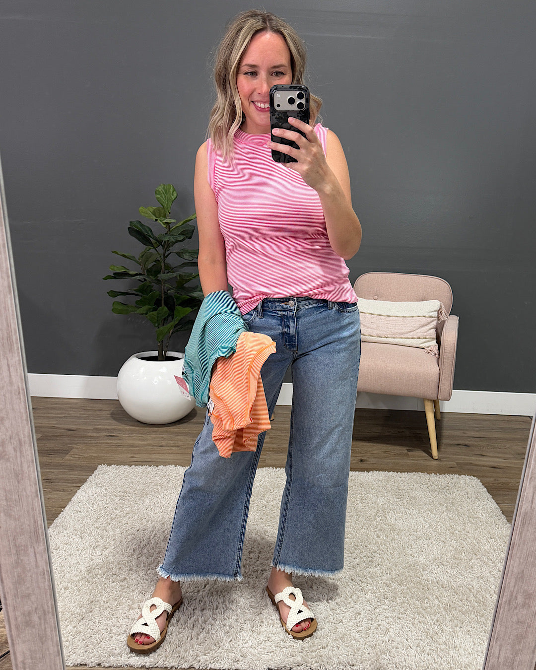 NEW! Morgan Micro Striped Tank Top - Orange Michelle Mae