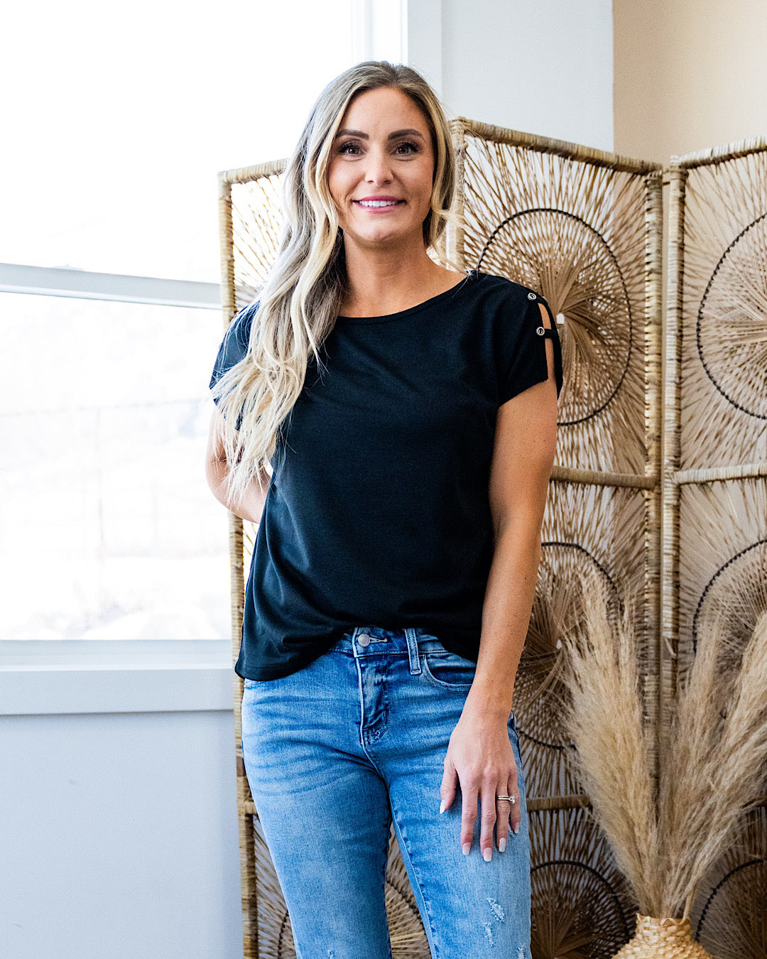 Can You See Me Caged Sleeve Detail Top - Color Options Available! Staccato Black