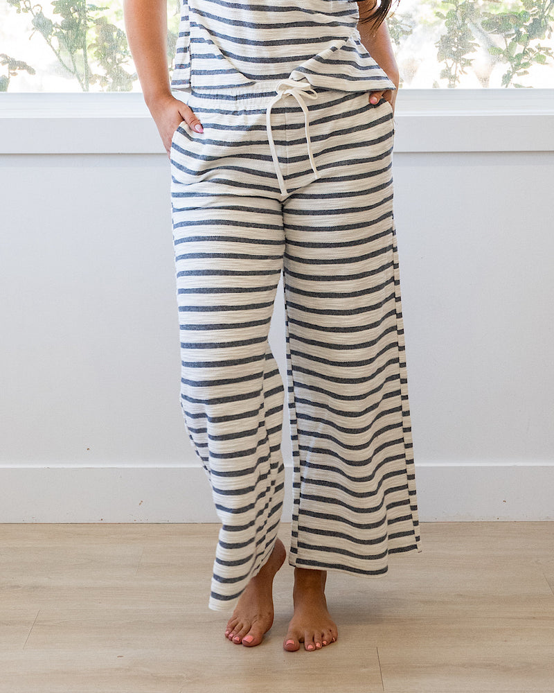NEW! Abby Striped Textured Knit Pants - Navy Mine