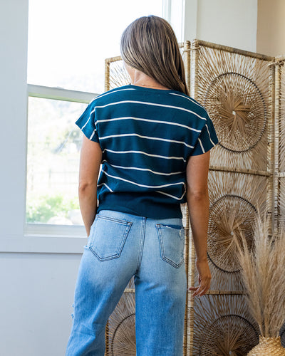 Tiffany Striped Short Sleeve Sweater - Teal  Staccato   