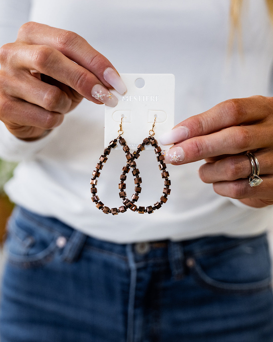 Chocolate Square Beaded Teardrop Earrings  Crystals Trading Inc.   