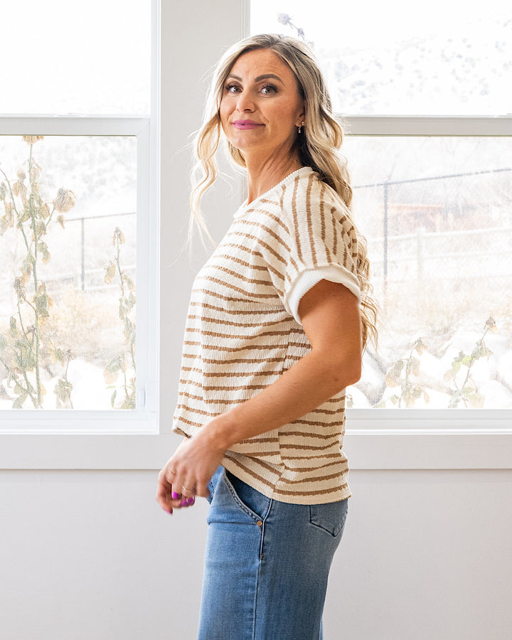 NEW! Devri Textured Striped Top - Mocha