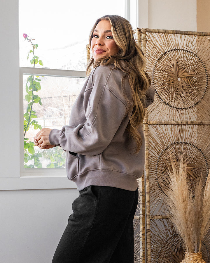 NEW! Rae Mode Fleece Oversized Hoodie - Dark Taupe Rae Mode