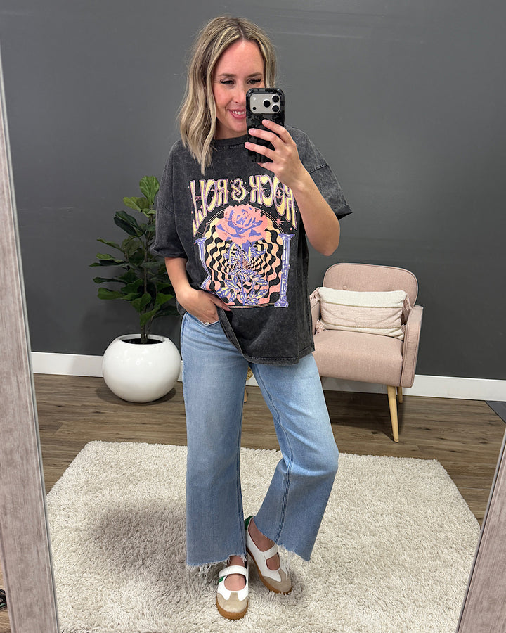 NEW! Rock & Roll Rose Black Mineral Wash Tee Zutter
