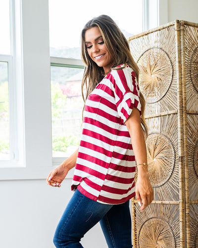 Jenna Stripe Boyfriend V Neck Top - Terracotta  Sew In Love   