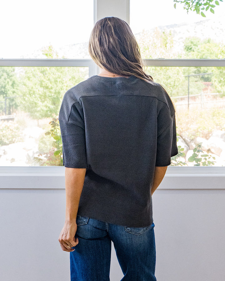 NEW! Paisley Corded Short Sleeve Top - Charcoal Tres Bien