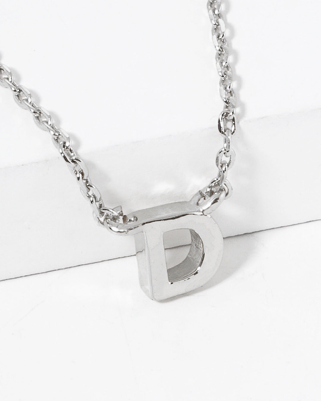 Dainty White Gold Initial Necklace - Pick Your Initial  Trendy Wholesale One Size D 