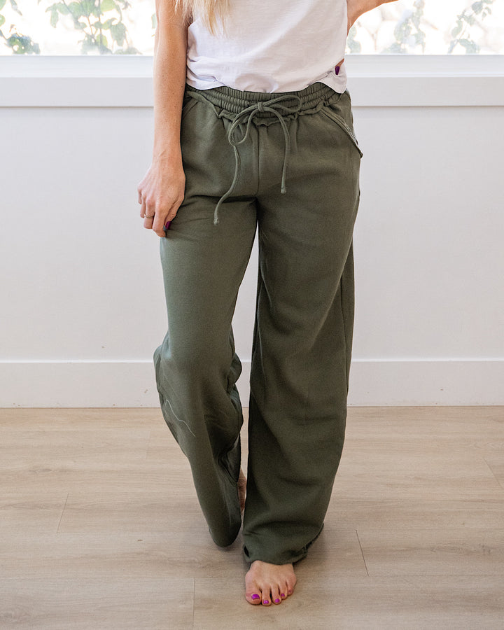 Wide Leg Lounge Pants - Light Olive Zenana