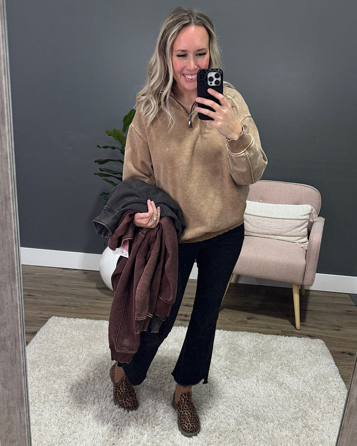 The Crush Fleece Half Zip Pullover - Mahogany Zenana