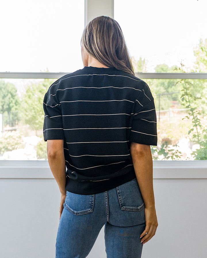 NEW! Macey Scuba Fabric Striped Top - Black & Cream