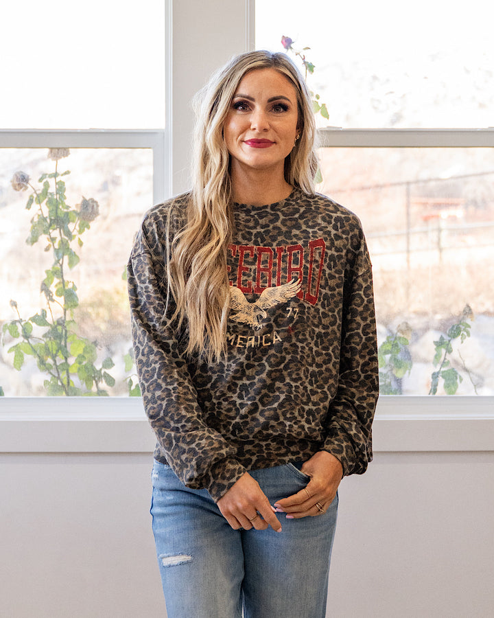 NEW! Free Bird America 1977 Leopard Long Sleeve Top