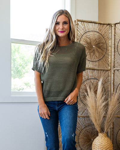 Josslyn Open Weave Top - Olive  Wishlist   