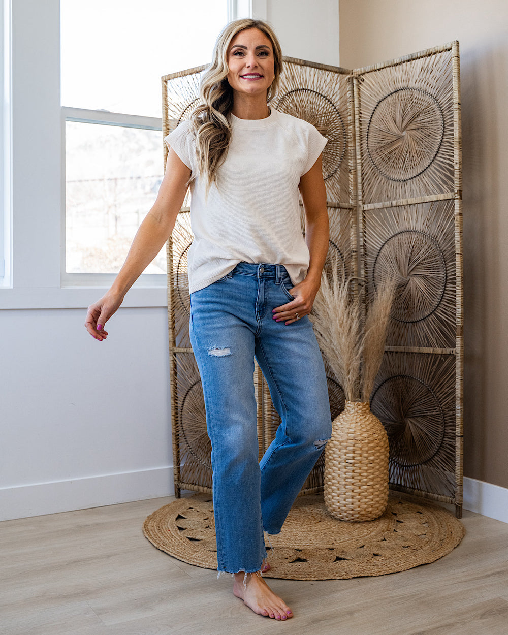 Justina Cloud Knit Short Sleeve Top - Cream Tres Bien