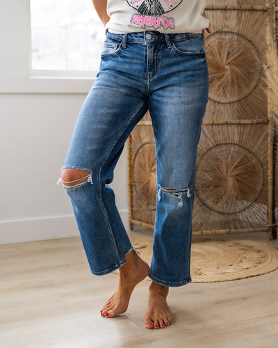 NEW! Lovervet Audrey Distressed Knee Straight Jeans  Vervet   