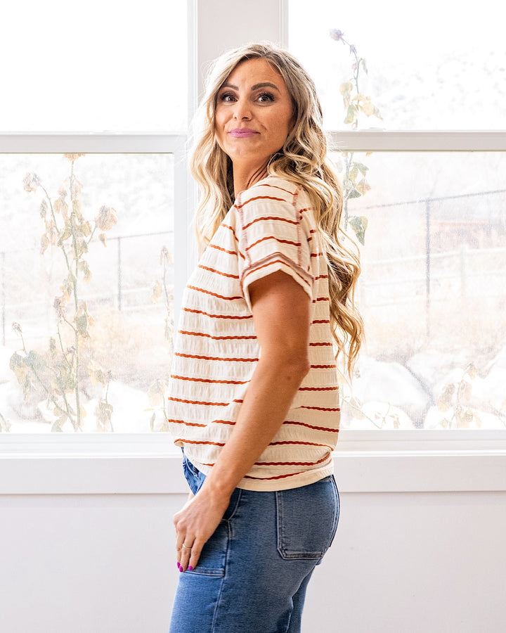 NEW! Carmen Textured Striped Top - Rust