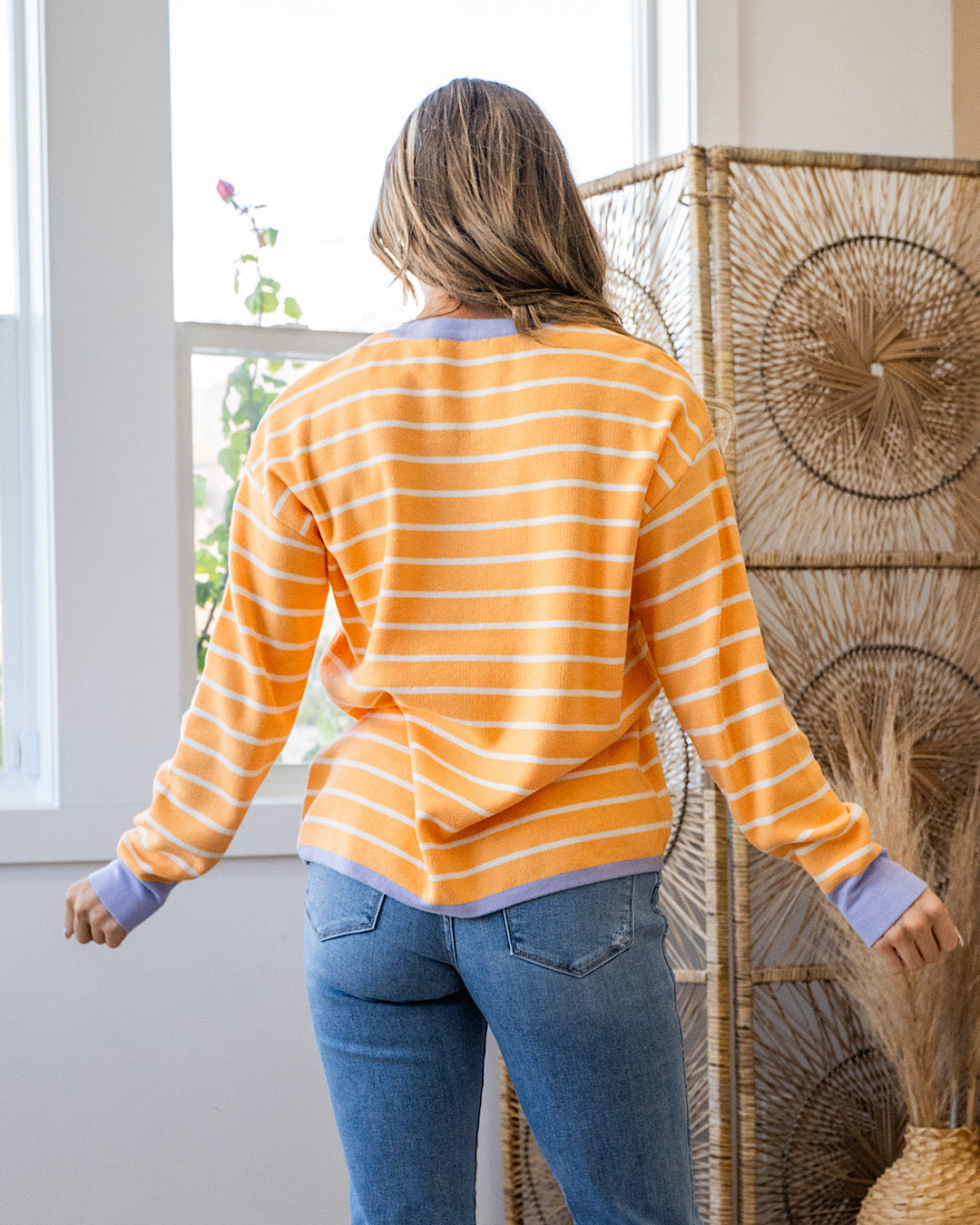 Charlotte Contrast Striped Sweater - Light Orange Staccato