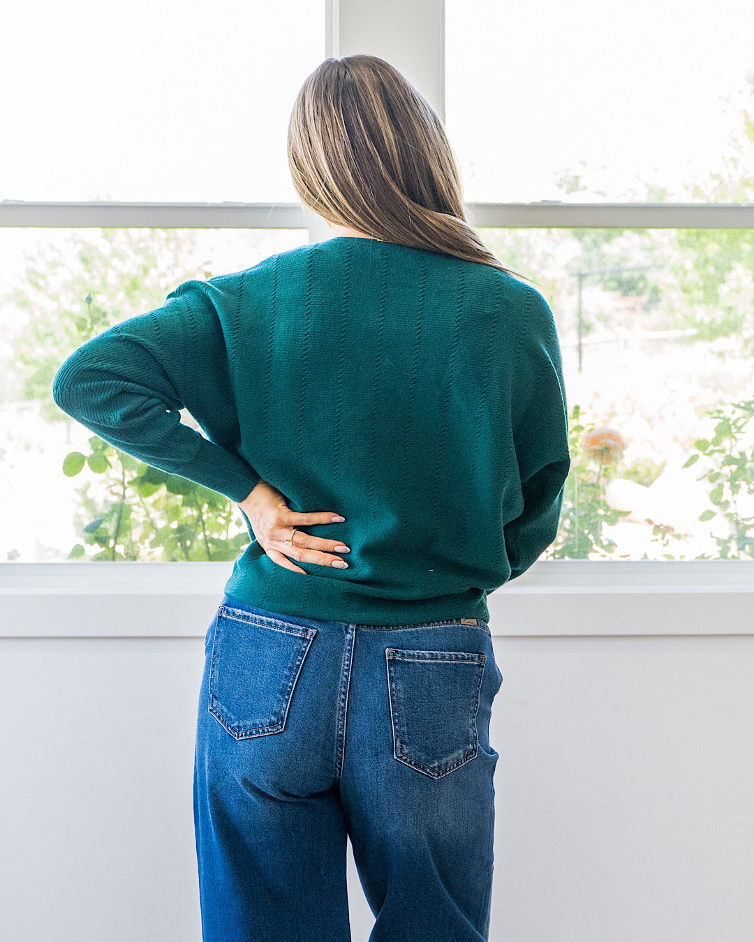 NEW! Adalyn Dolman Sleeve Textured Sweater - Forest Staccato