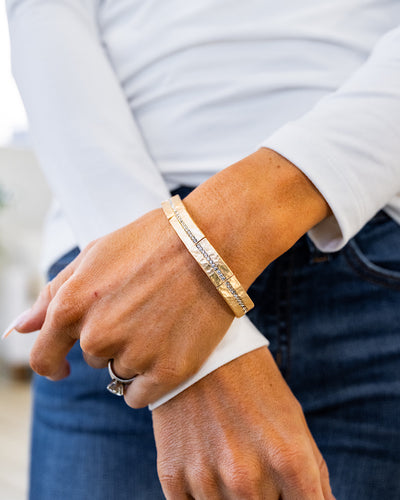 NEW! Gold Hammered Stretch Bracelet with Rhinestones Crystals Trading Inc.