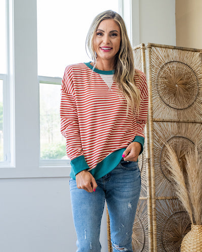 NEW! Kaylee Rust Striped Top - Teal Staccato