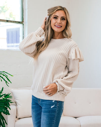 Corrine Textured Ruffle Shoulder Top - Cream FINAL SALE  Lovely Melody   