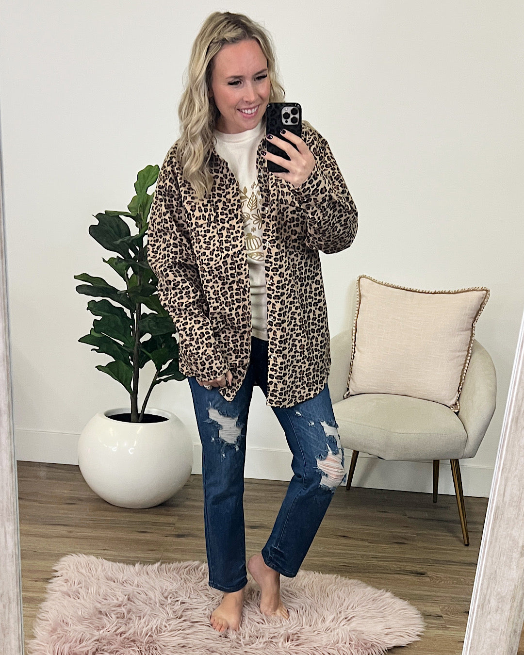 NEW! Leopard Print Snap Button Up Top  Spirit to a Tee   