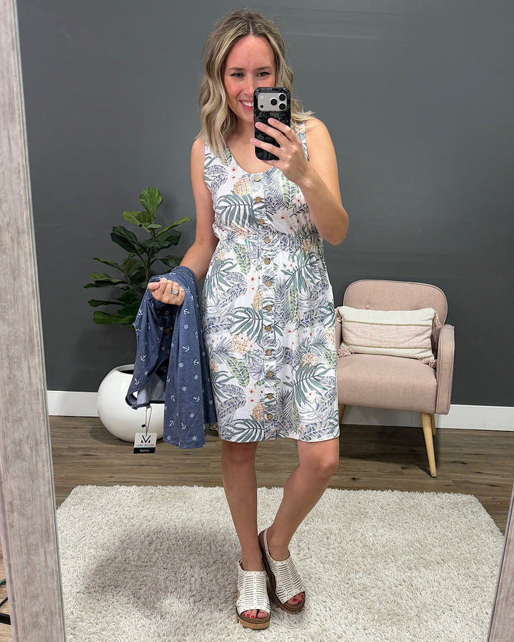 NEW! Beverly Button Tank Dress - Pineapple Leaf