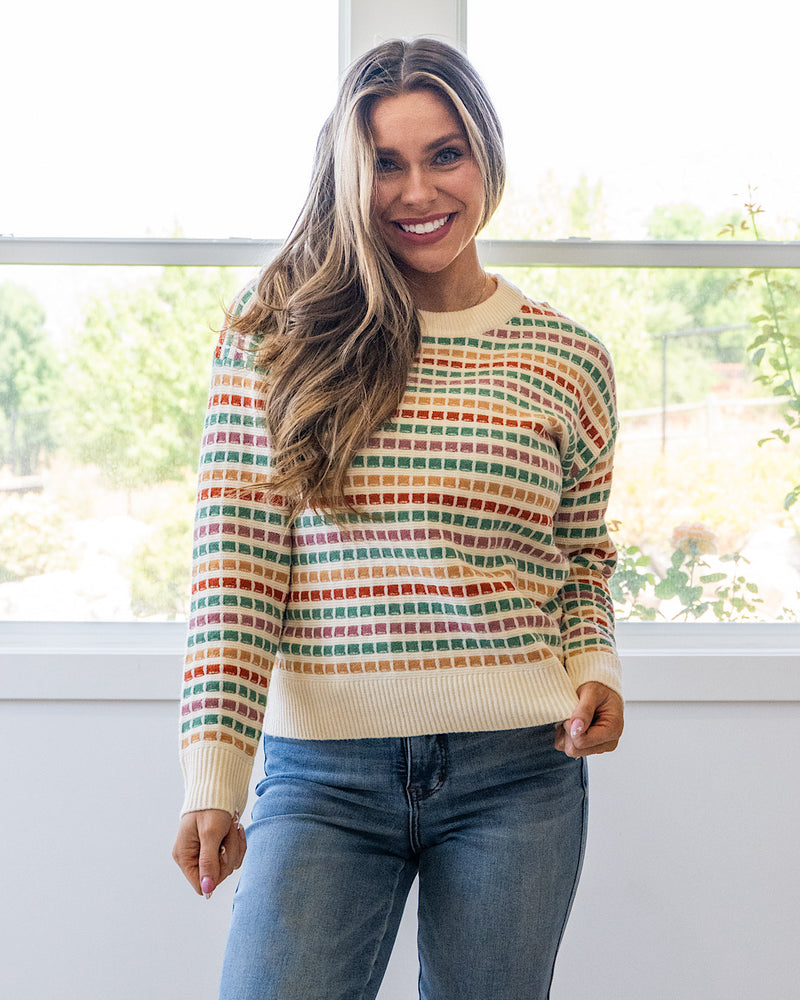 NEW! Ellen Multi Colored Textured Sweater - Jade & Rust Staccato