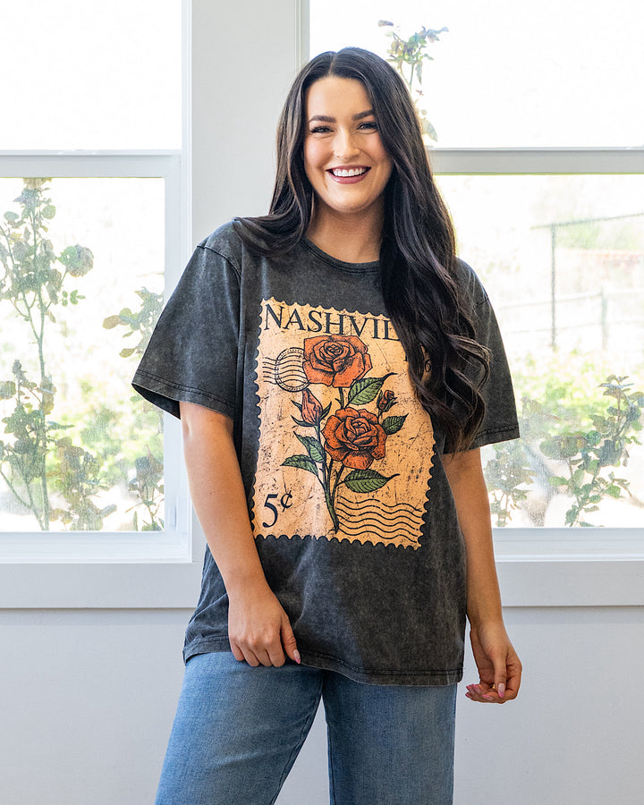 NEW! Nashville Postage Stamp Vintage Black Tee Zutter