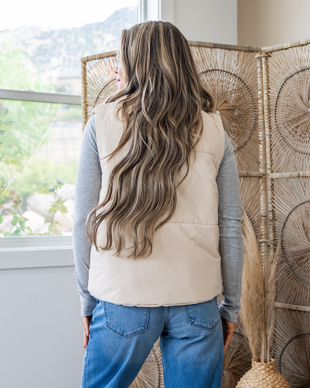 Corduroy Reversible Puffer Vest - Oatmeal Staccato