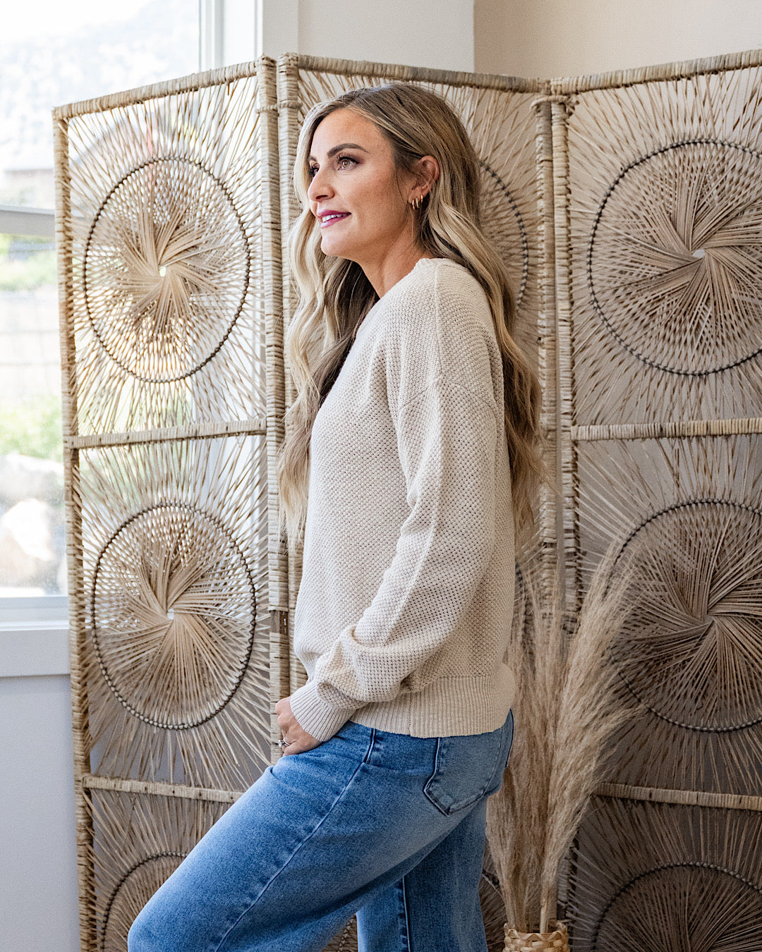 Leslie Textured Knit Sweater - Natural Be Cool