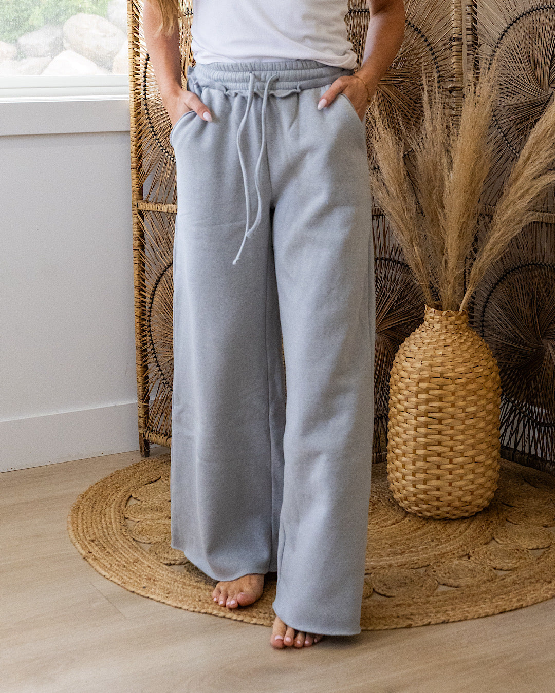 Wide Leg Lounge Pants - Heather Gray Zenana