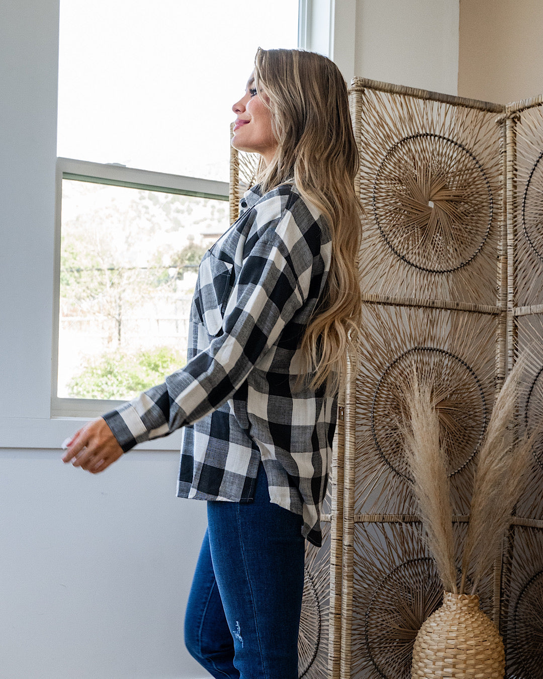 Devri Plaid Flannel Top - Black and Cream Be Cool