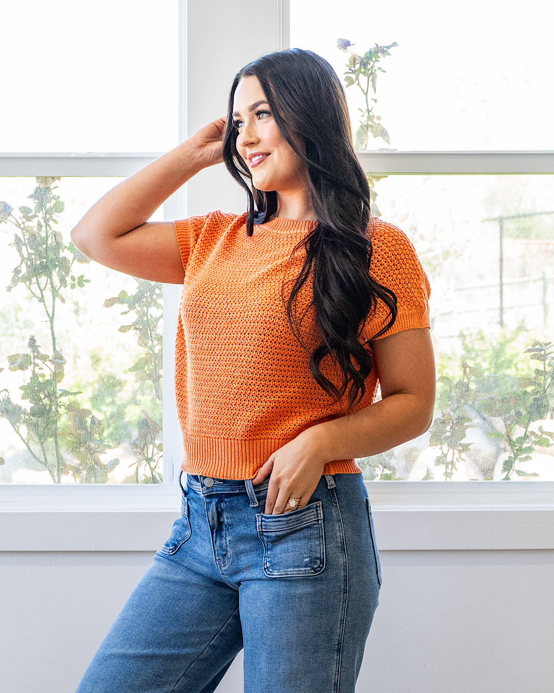 NEW! Nicole Crochet Knit Top - Orange