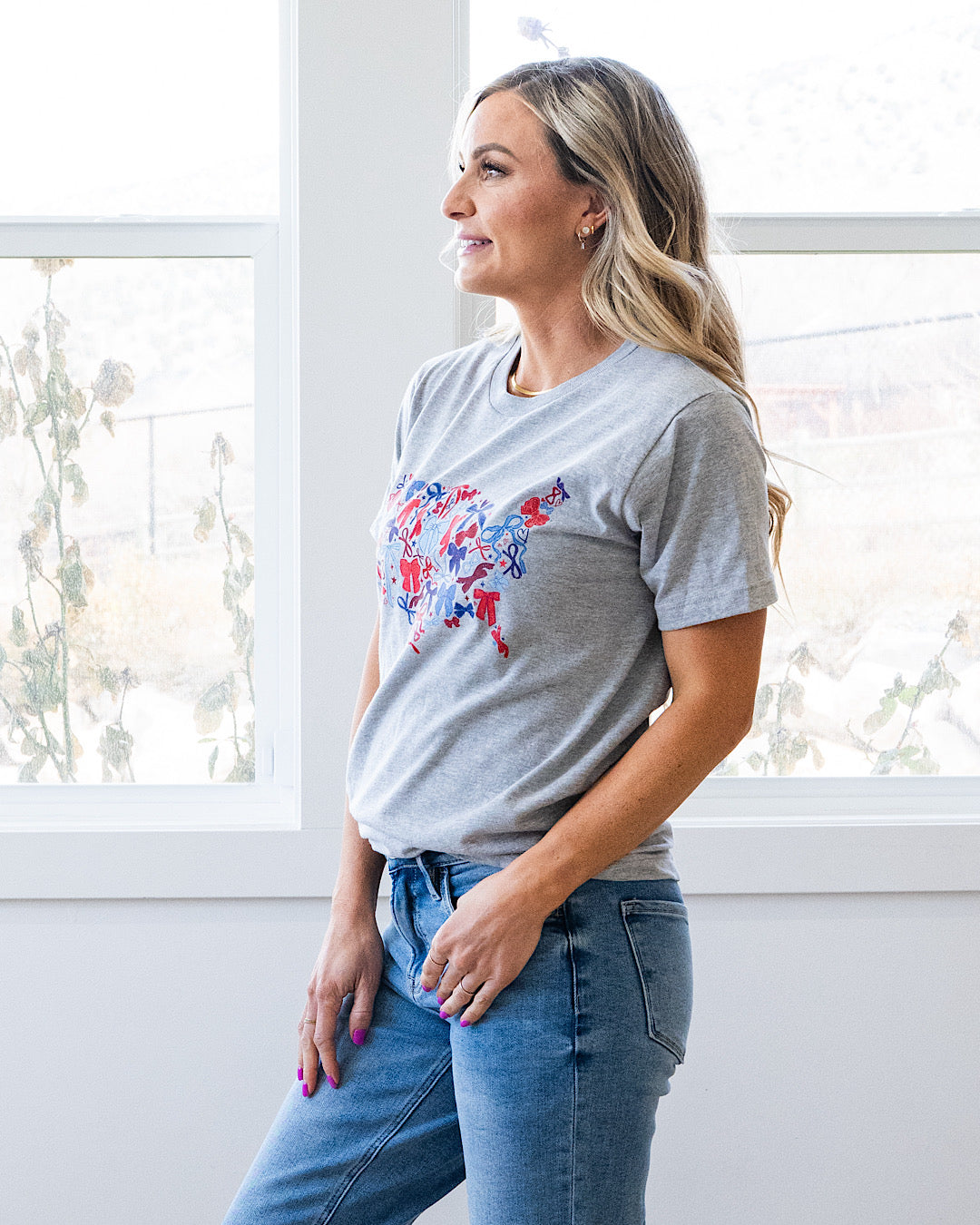 United States Bow Map Heather Gray Tee Kissed Apparel