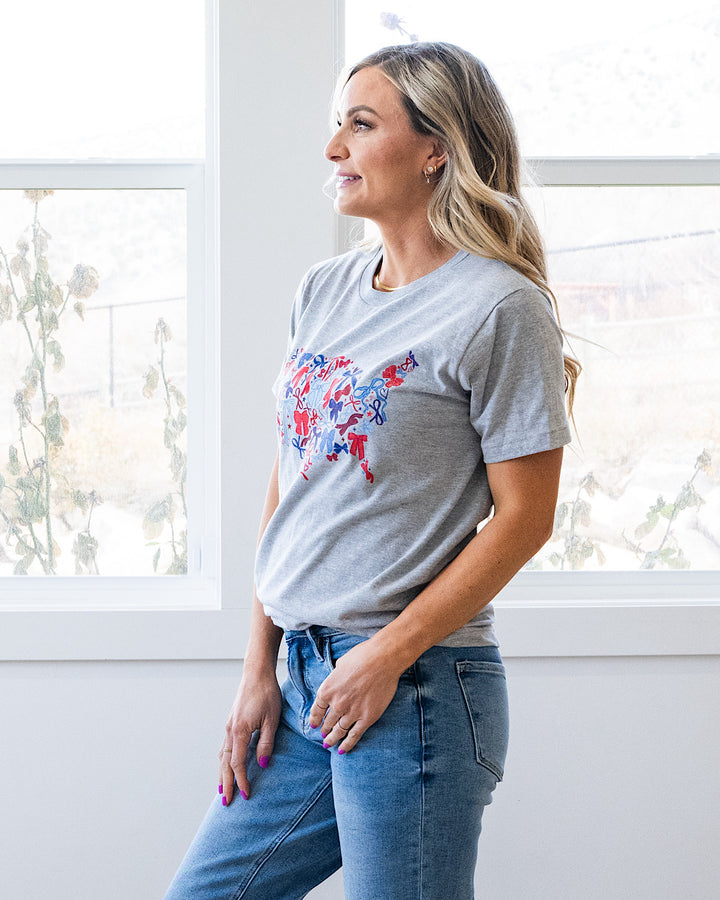 United States Bow Map Heather Gray Tee Kissed Apparel