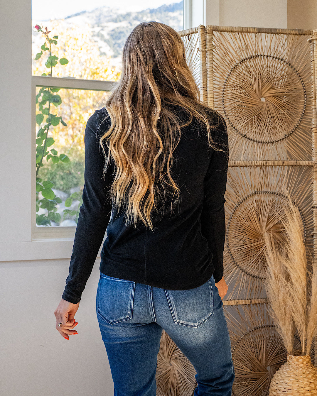 NEW! Georgia Henley Long Sleeve Top - Black Michelle Mae