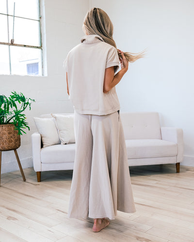 Rochelle Taupe Polo Top and Wide Leg Pant Set  Ces Femme   