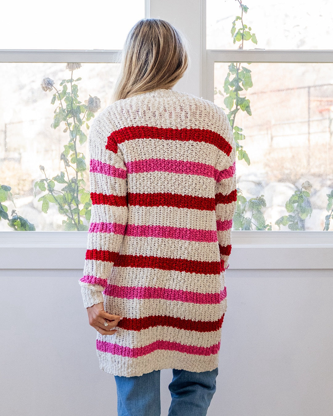 NEW! Valentine's Day Stripe Open Front Cardigan Michelle Mae