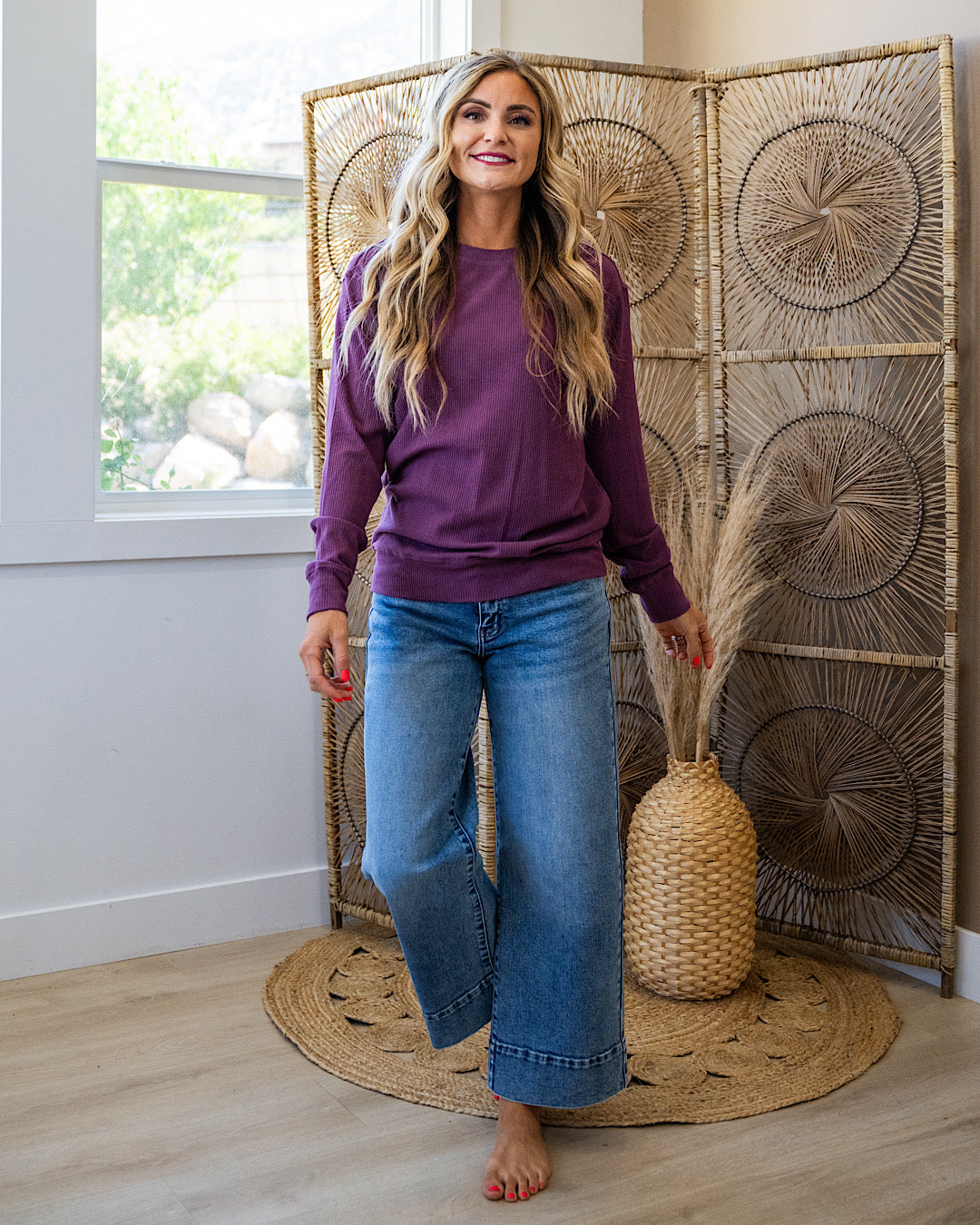 Mia Ribbed Crewneck Top - Plum Michelle Mae